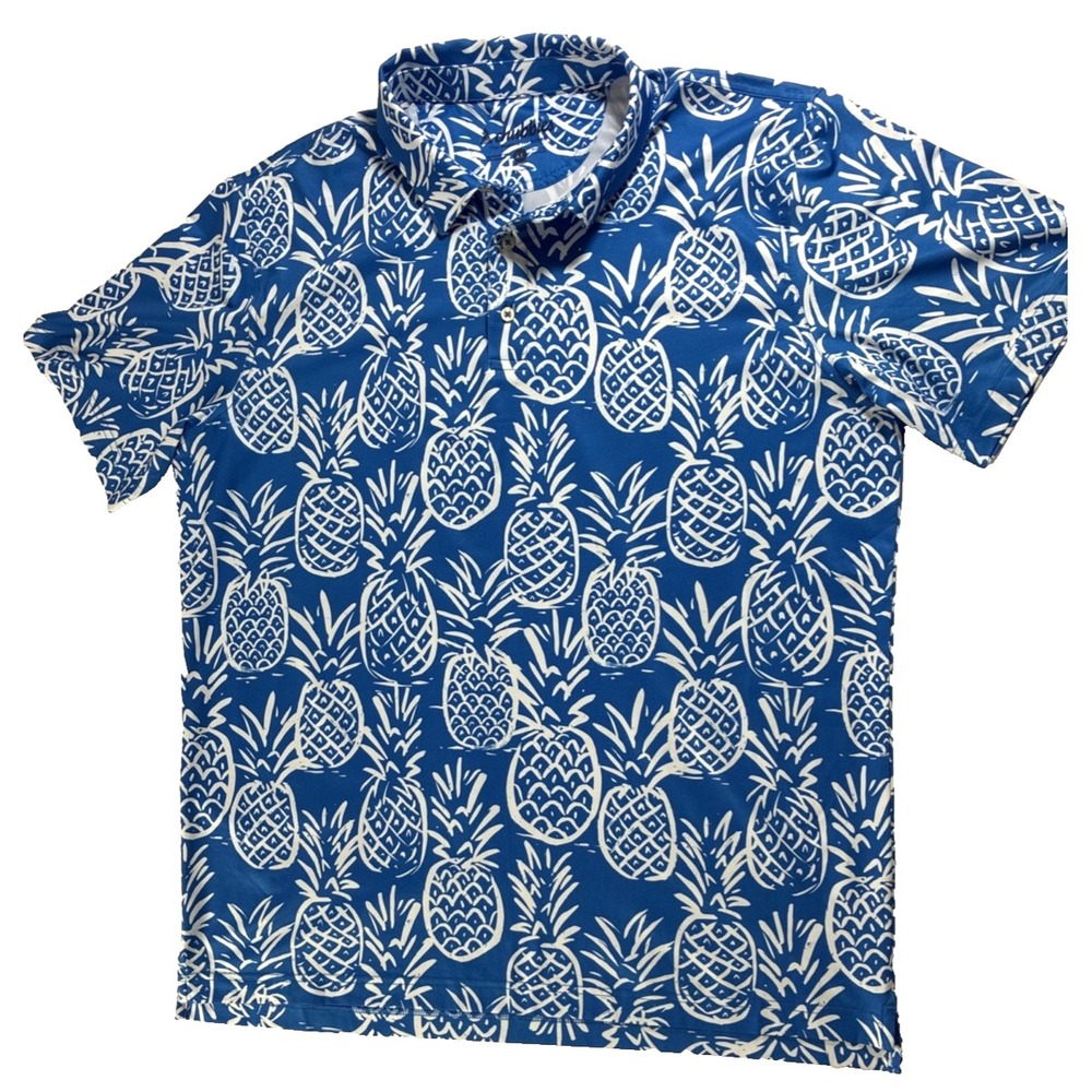 Chubbies Weekend Button Up Shirt Men XL Blue Pineapple Print Stretch/Wicking